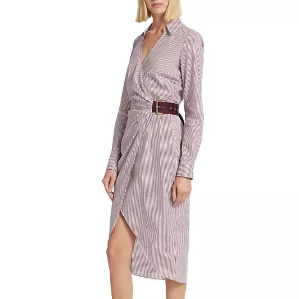 Veronica Beard Jacinda Striped Shirtdress in Dark Raspberry Off White Size 2